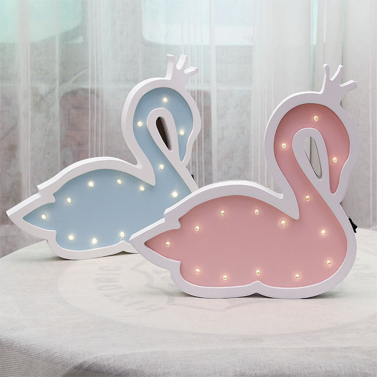 Girl heart swan LED small night light children room bedroom princess bedside wooden lamp gift