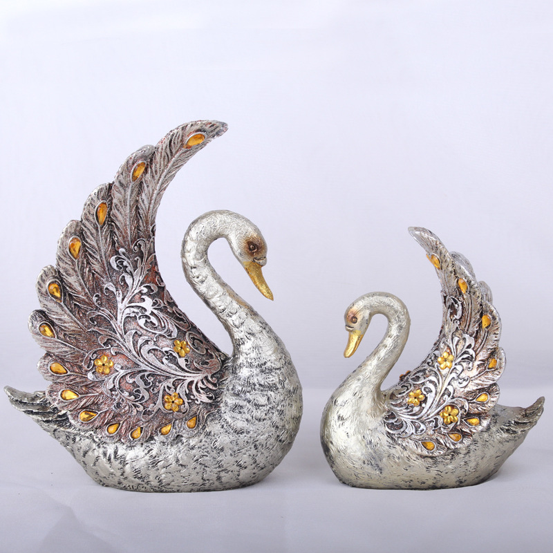 Resin Crafts European-Style Silver-Plated Couple Swan Domestic Ornaments Creative Gift Special Offer