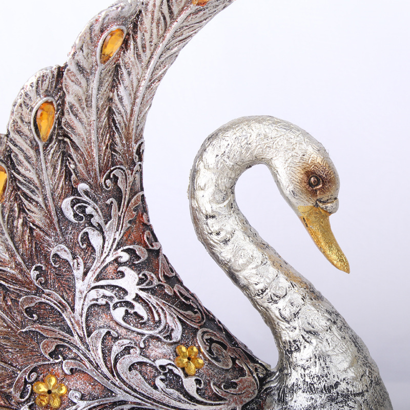 Resin Crafts European-Style Silver-Plated Couple Swan Domestic Ornaments Creative Gift Special Offer