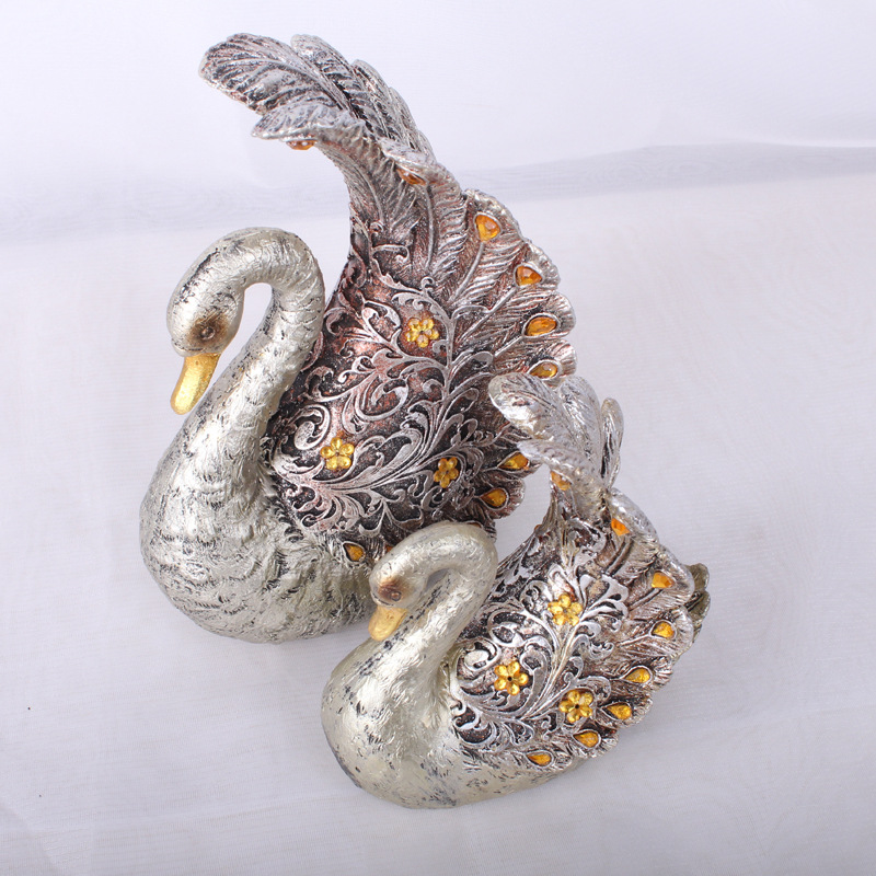 Resin Crafts European-Style Silver-Plated Couple Swan Domestic Ornaments Creative Gift Special Offer