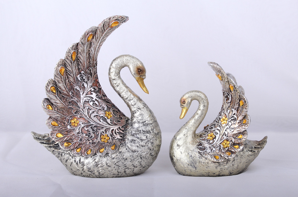 Resin Crafts European-Style Silver-Plated Couple Swan Domestic Ornaments Creative Gift Special Offer Resin Crafts European-Style Silver-Plated Couple Swan Domestic Ornaments Creative Gift Special Offer