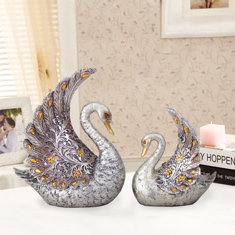 Resin Crafts European-Style Silver-Plated Couple Swan Domestic Ornaments Creative Gift Special Offer Resin Crafts European-Style Silver-Plated Couple Swan Domestic Ornaments Creative Gift Special Offer