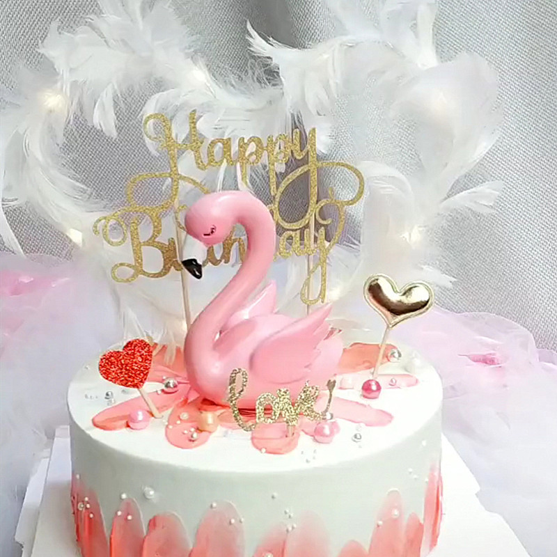 Flamingo Cake Decoration Valentine's Day Couple Children Princess Birthday Party Swan Decoration Pink Bird Plug-in Flamingo Cake Decoration Valentine's Day Couple Children Princess Birthday Party Swan Decoration Pink Bird Plug-in