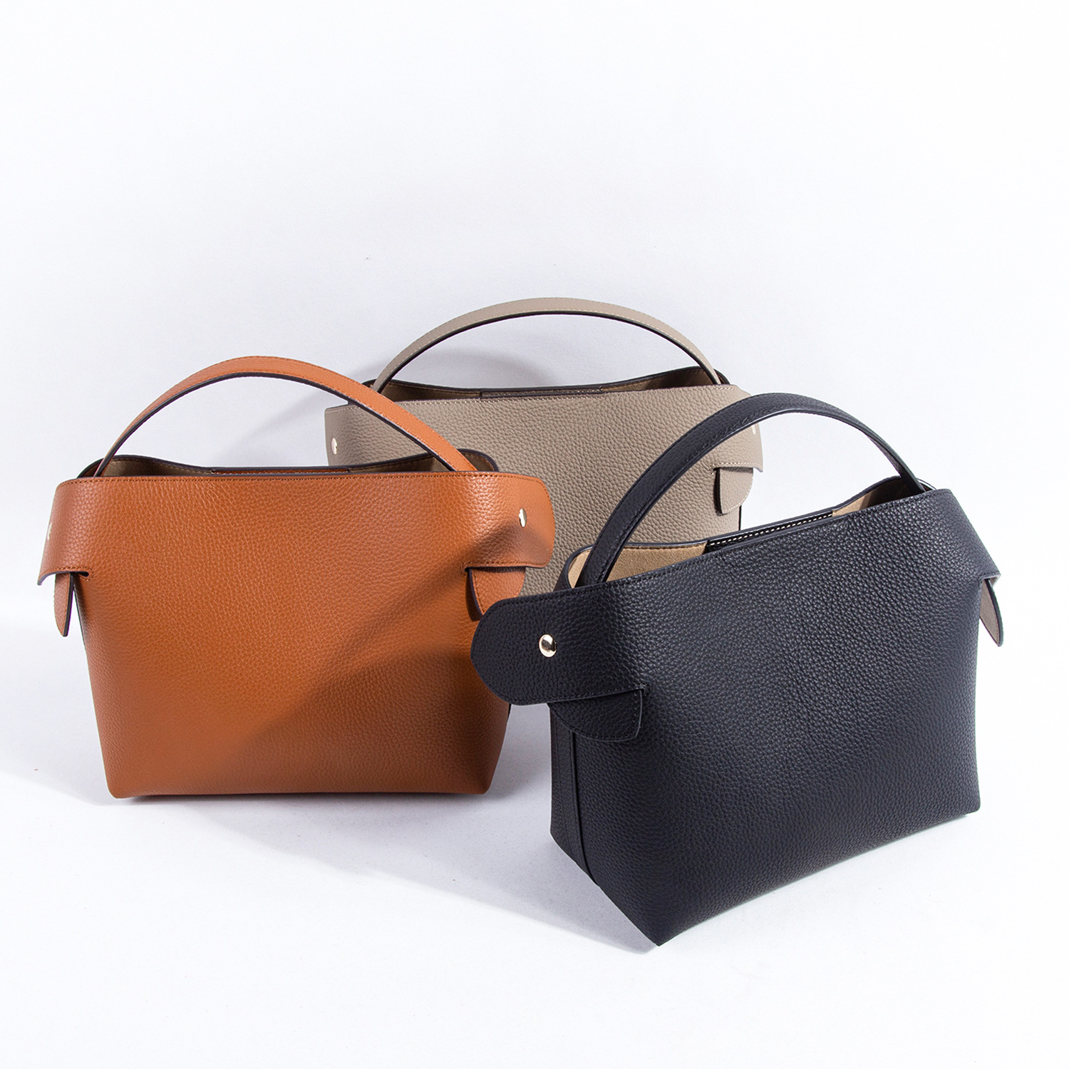 2022 Export to France Foreign Trade Niche Swan Baotou Layer Litchi Pattern Cowhide Tote Half-Handmade Commuter Women's Bag