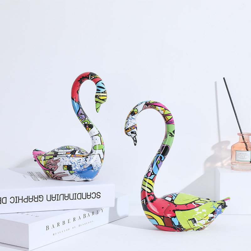 Modern &amp; Minimalism Creative Color Resin Crafts Animal Swan Couple Swan Study and Bedroom Living Room Decoration