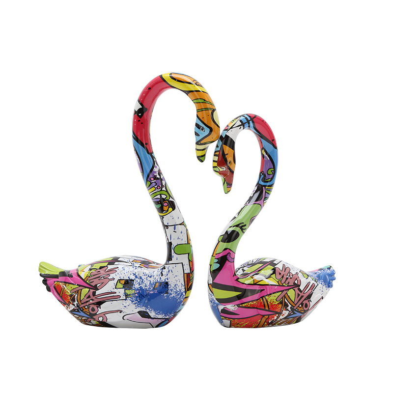 Modern &amp; Minimalism Creative Color Resin Crafts Animal Swan Couple Swan Study and Bedroom Living Room Decoration
