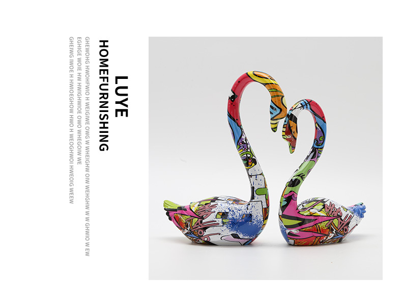 Modern & Minimalism Creative Color Resin Crafts Animal Swan Couple Swan Study and Bedroom Living Room Decoration