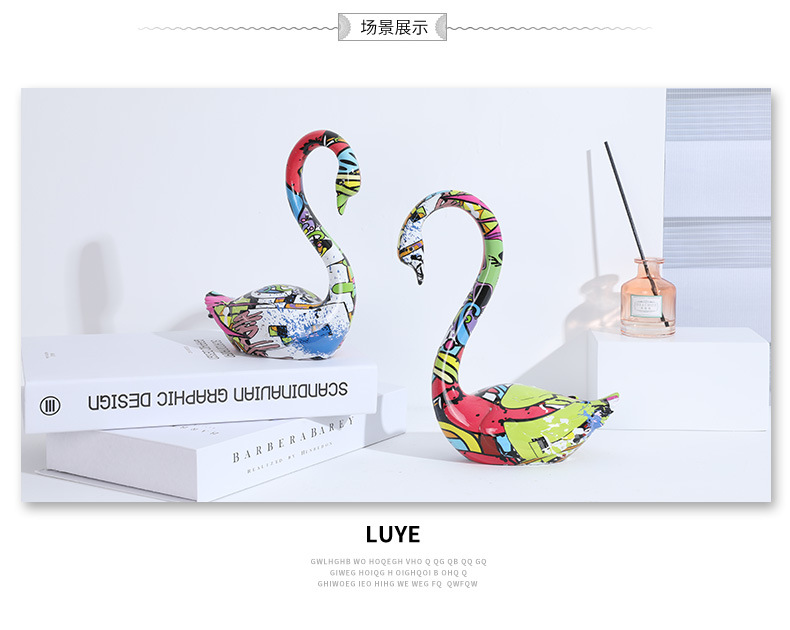 Modern & Minimalism Creative Color Resin Crafts Animal Swan Couple Swan Study and Bedroom Living Room Decoration