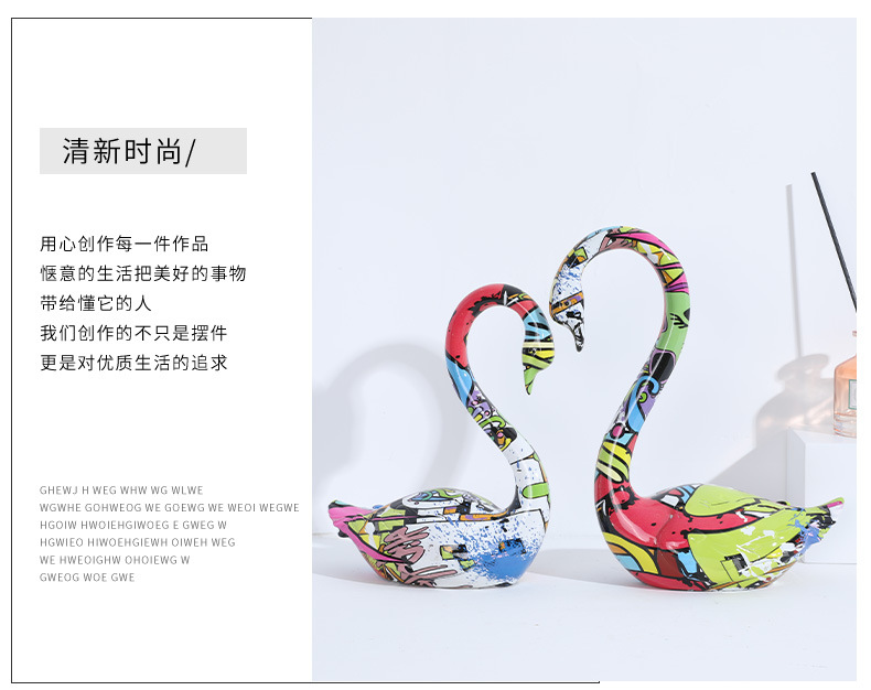 Modern & Minimalism Creative Color Resin Crafts Animal Swan Couple Swan Study and Bedroom Living Room Decoration
