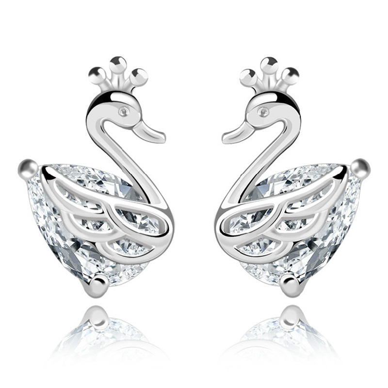 Weihua Temperament Female Ear Studs Wholesale Ladies Small Ear Studs Ear Clip Eardrops Degrees Silver Earrings Crown Swan Stud Earrings