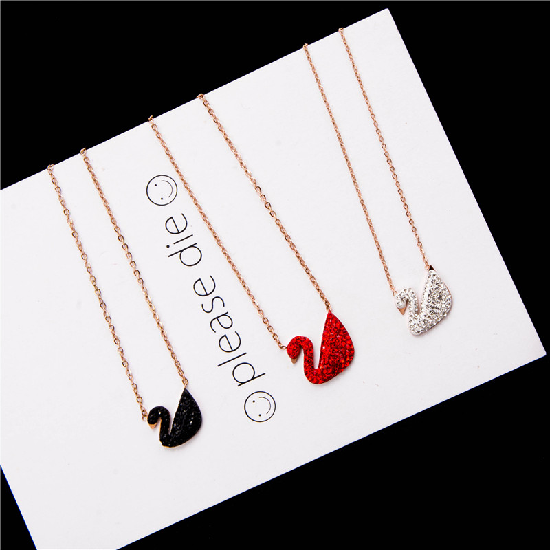 Korean Fashion All-Match Rose Gold Titanium Steel Necklace Women 'S Net Red Swan Short Pendant Necklace Non-Fading Clavicle Chain