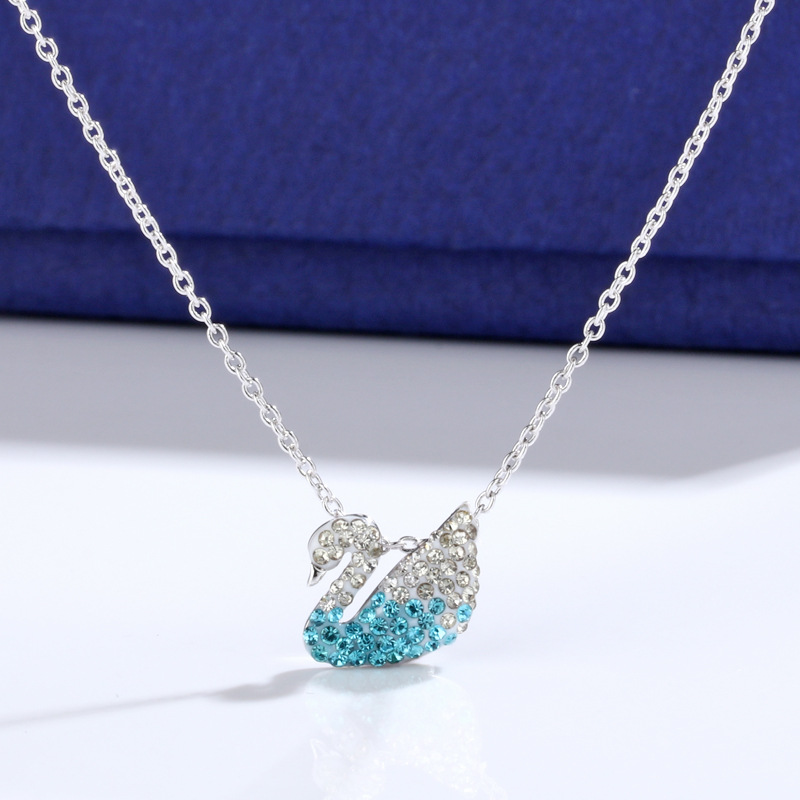 Polo Crystal High Plate White Gold Large Small Blue Gradient Swan Necklace Earrings Earings Set Wholesale