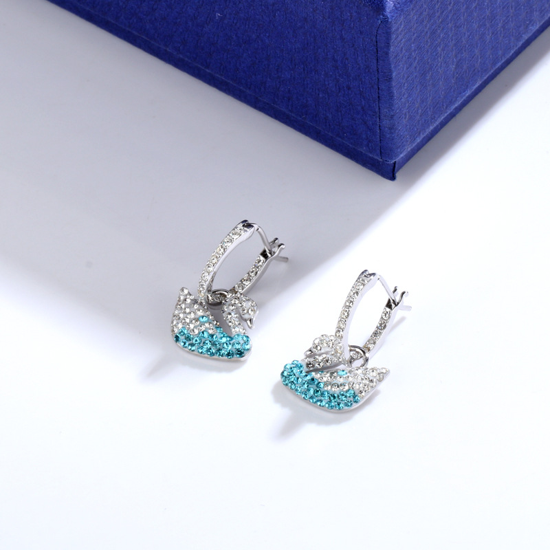 Polo Crystal High Plate White Gold Large Small Blue Gradient Swan Necklace Earrings Earings Set Wholesale