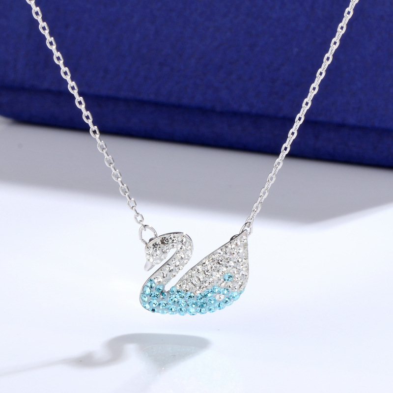 Polo Crystal High Plate White Gold Large Small Blue Gradient Swan Necklace Earrings Earings Set Wholesale