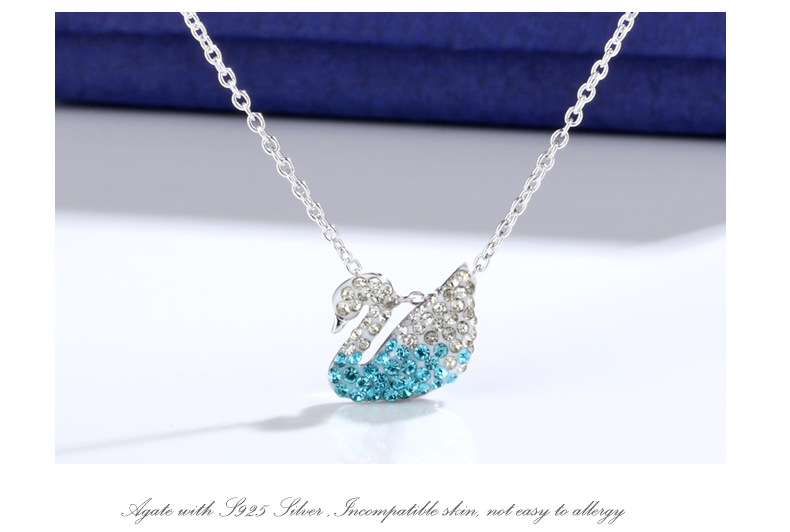 Polo Crystal High Plate White Gold Large Small Blue Gradient Swan Necklace Earrings Earings Set Wholesale
