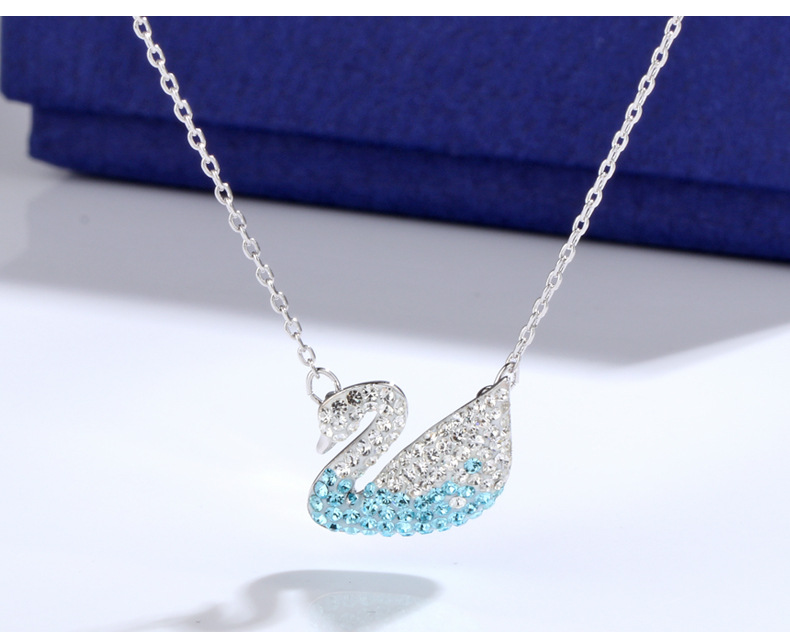 Polo Crystal High Plate White Gold Large Small Blue Gradient Swan Necklace Earrings Earings Set Wholesale