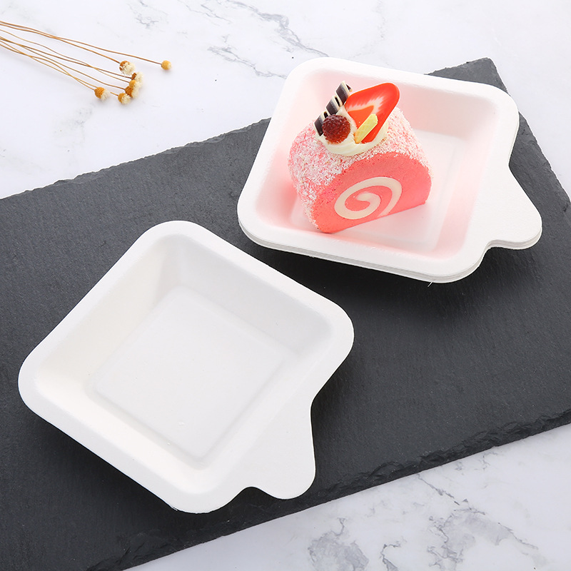 21 Customers Same Style Paper Plate for Cake Disposable Square Plate Cake Tray Western Point Trial Plate Sugar Cane Paper Pulp Plate Full Free Shipping