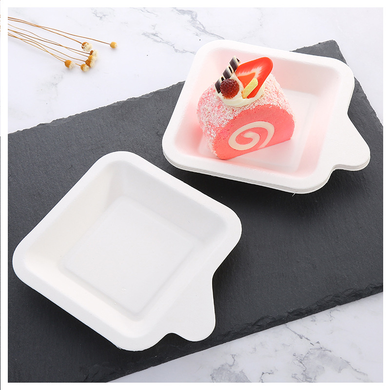 21 Customers Same Style Paper Plate for Cake Disposable Square Plate Cake Tray Western Point Trial Plate Sugar Cane Paper Pulp Plate Full Free Shipping
