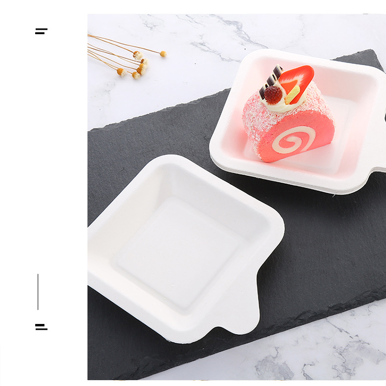 21 Customers Same Style Paper Plate for Cake Disposable Square Plate Cake Tray Western Point Trial Plate Sugar Cane Paper Pulp Plate Full Free Shipping