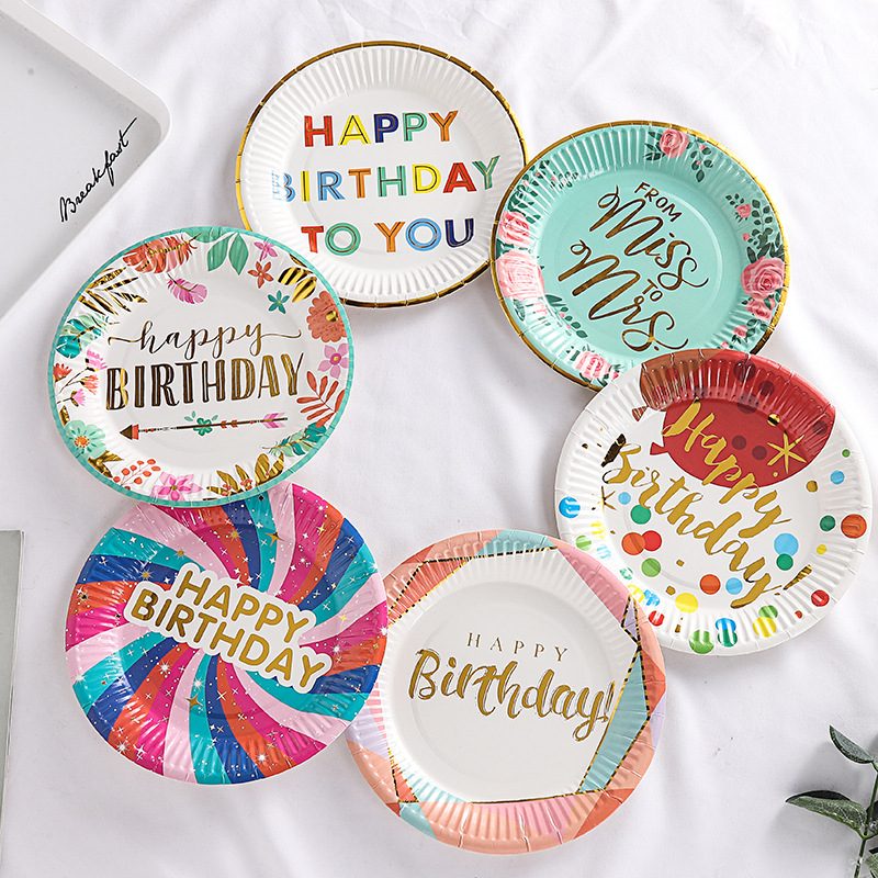 Factory Direct Sales Party Supplies Disposable Paper Tray Creative Happy Birthday Party Cake Plate Can Be Customized