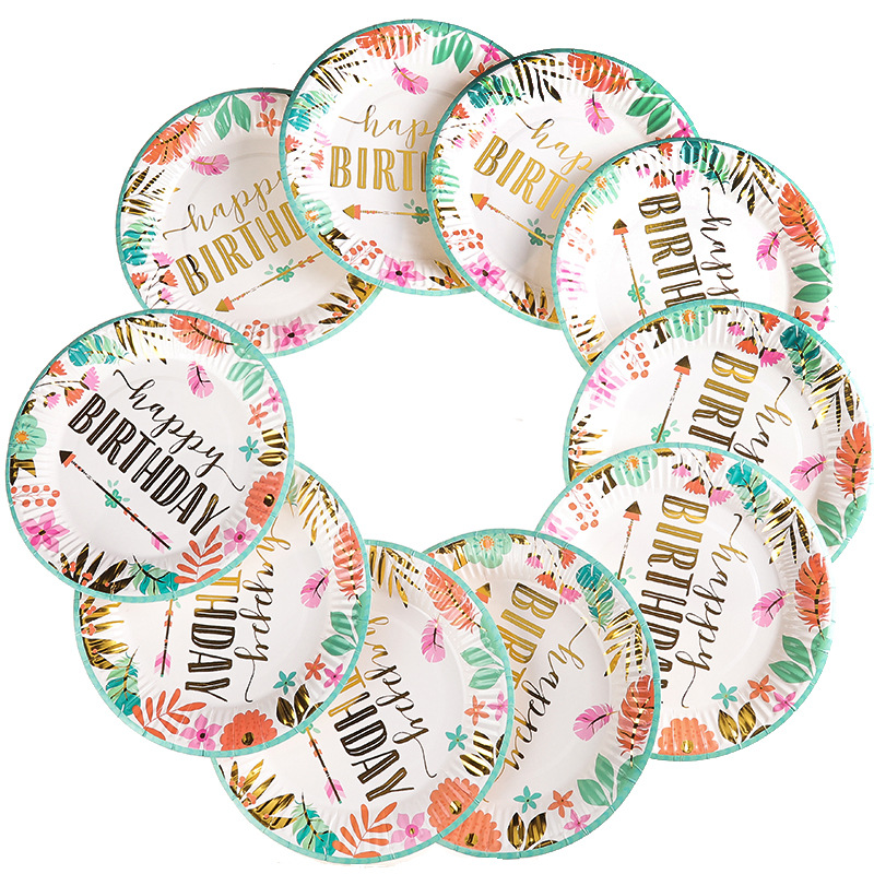 Factory Direct Sales Party Supplies Disposable Paper Tray Creative Happy Birthday Party Cake Plate Can Be Customized