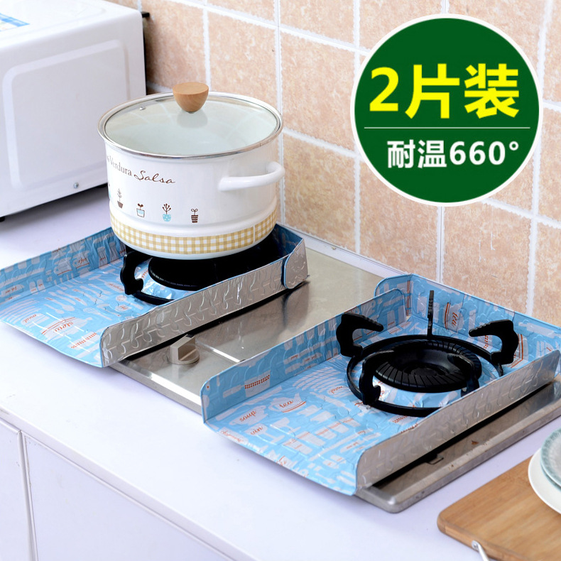 Kitchen Oil-Proof Gas Cooker Pad Aluminum Foil Tinfoil 2 Pieces Gas Stove Heat Proof Mat Anti-Oil Paper Oil Baffle Plate Mat