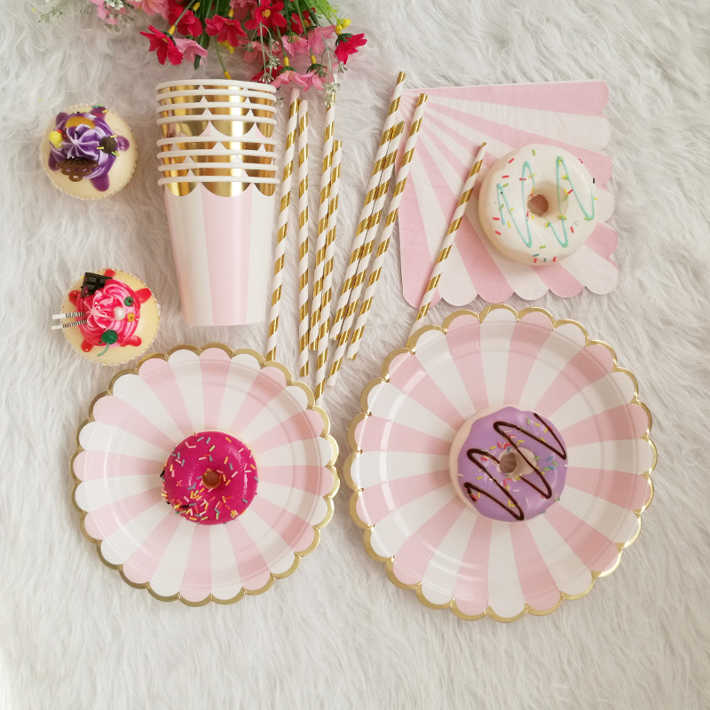 Straw party paper cup supplies cake set tableware birthday party plate theme paper plate creative disposable