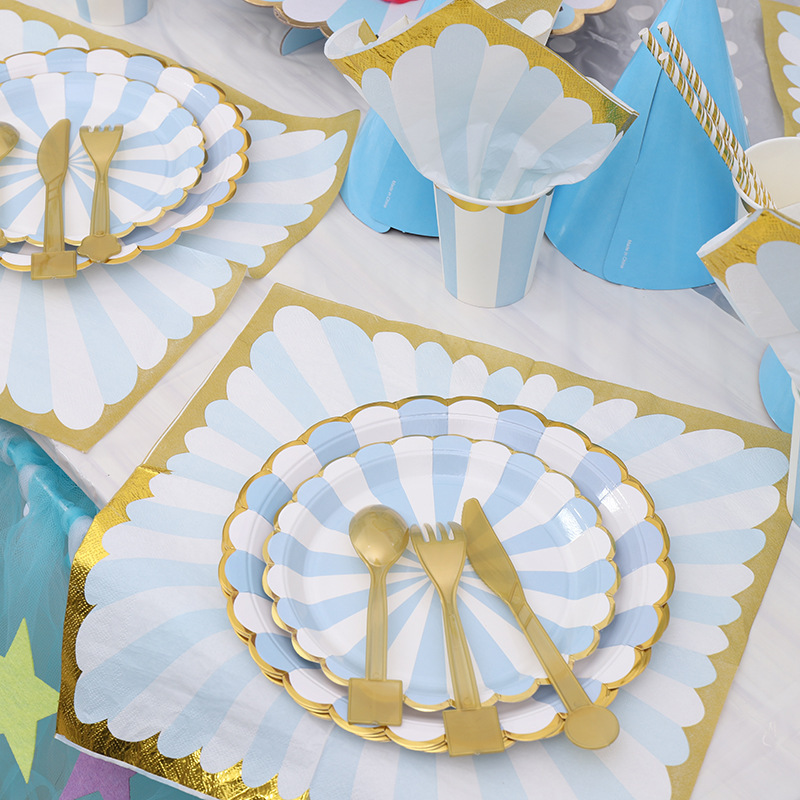 Straw party paper cup supplies cake set tableware birthday party plate theme paper plate creative disposable