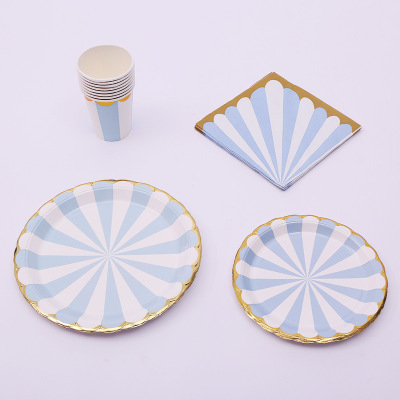 Straw party paper cup supplies cake set tableware birthday party plate theme paper plate creative disposable