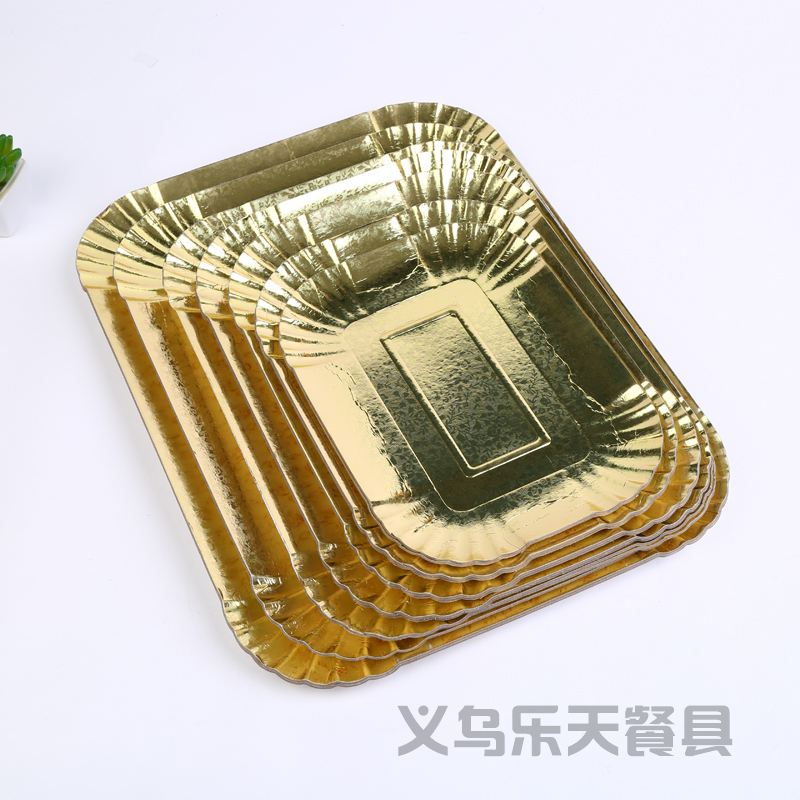 Disposable Golden Paper Plate Yellow Aluminum Foil Paper Tray Turkey Leg Lamb Chop Beef Head Paper Plate Banquet Supplies