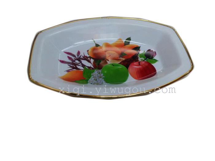 Golden wrapping paper flowers fruit plate Wide rectangle belly fruit plate RS-4647