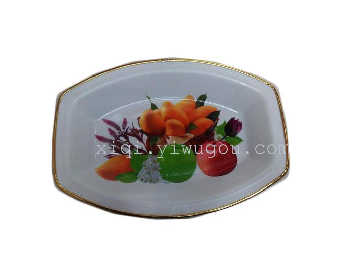Golden wrapping paper flowers fruit plate Wide rectangle belly fruit plate RS-4647