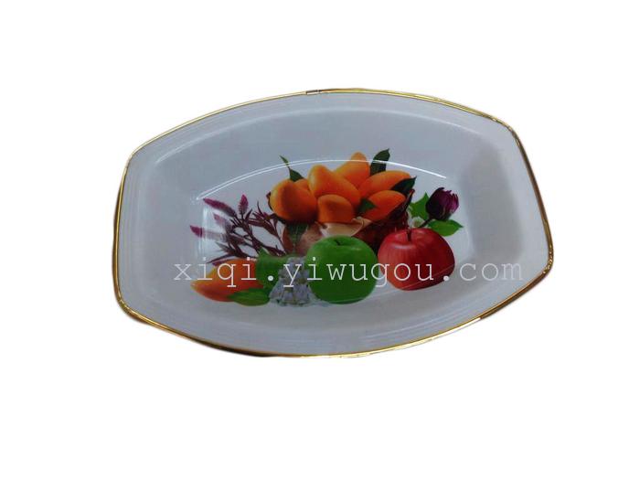 Golden wrapping paper flowers fruit plate Wide rectangle belly fruit plate RS-4647