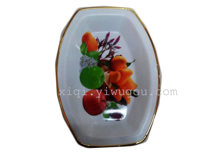 Golden wrapping paper flowers fruit plate Wide rectangle belly fruit plate RS-4647