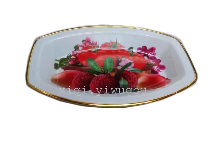 Golden wrapping paper flowers fruit plate Wide rectangle belly fruit plate RS-4647