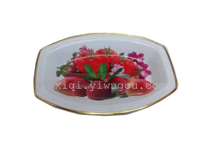 Golden wrapping paper flowers fruit plate Wide rectangle belly fruit plate RS-4647
