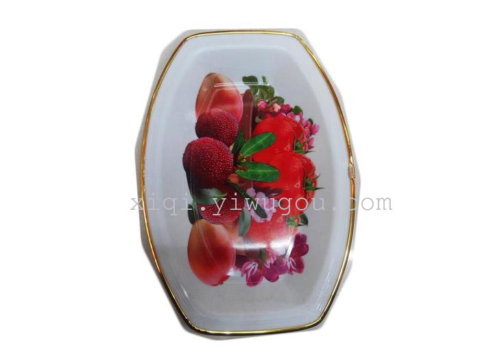 Golden wrapping paper flowers fruit plate Wide rectangle belly fruit plate RS-4647