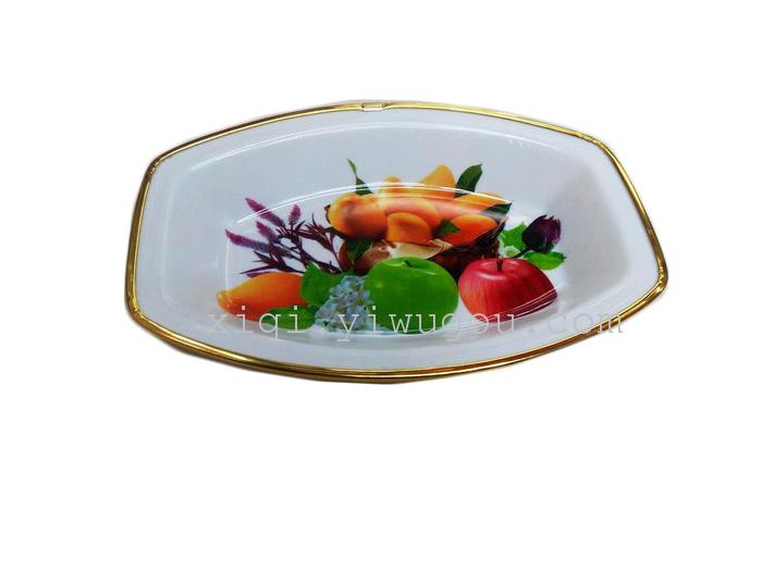 Golden wrapping paper flowers fruit plate Wide rectangle belly fruit plate RS-4647