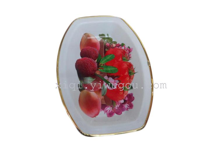 Golden wrapping paper flowers fruit plate Wide rectangle belly fruit plate RS-4647