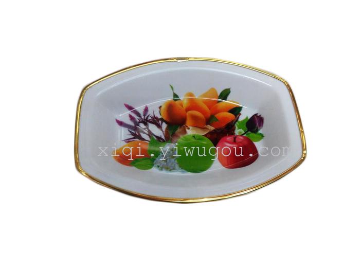 Golden wrapping paper flowers fruit plate Wide rectangle belly fruit plate RS-4647