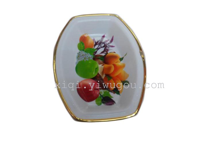 Golden wrapping paper flowers fruit plate Wide rectangle belly fruit plate RS-4647