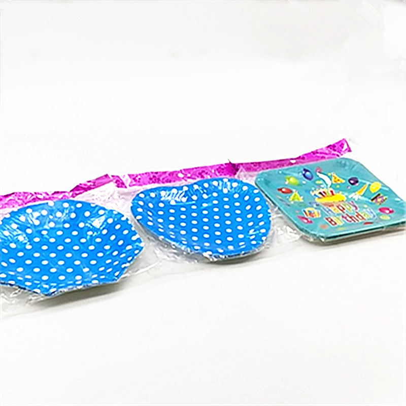 Children&#039;s birthday party supplies 7-inch cake plate disposable cutlery square paper plate colorful dinner plate