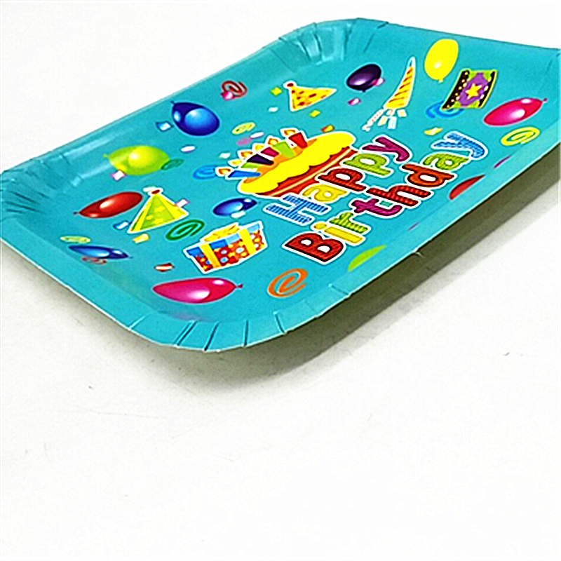 Children&#039;s birthday party supplies 7-inch cake plate disposable cutlery square paper plate colorful dinner plate