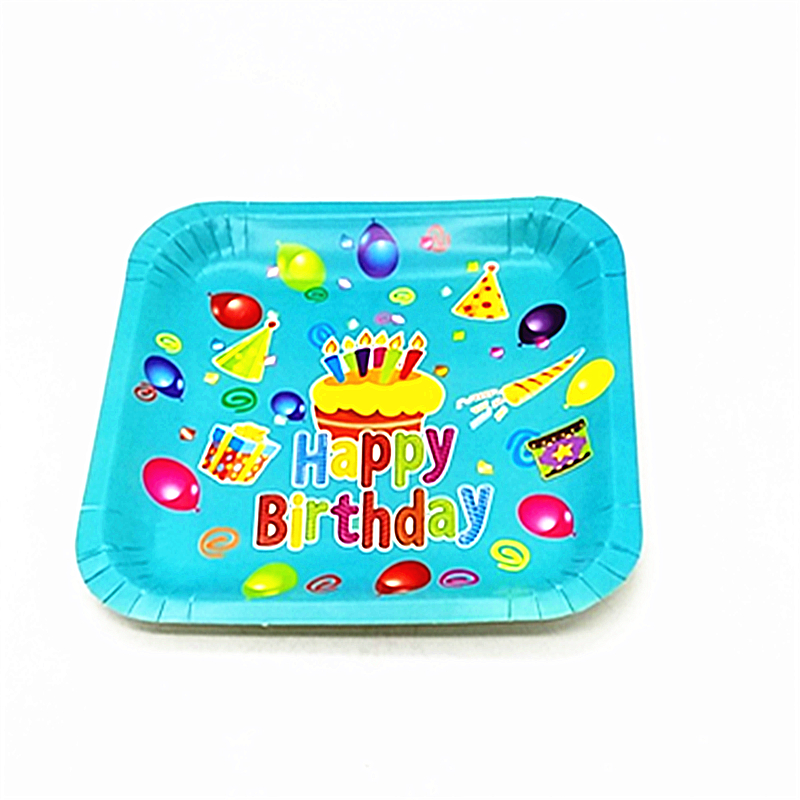 Children's birthday party supplies 7-inch cake plate disposable cutlery square paper plate colorful dinner plate