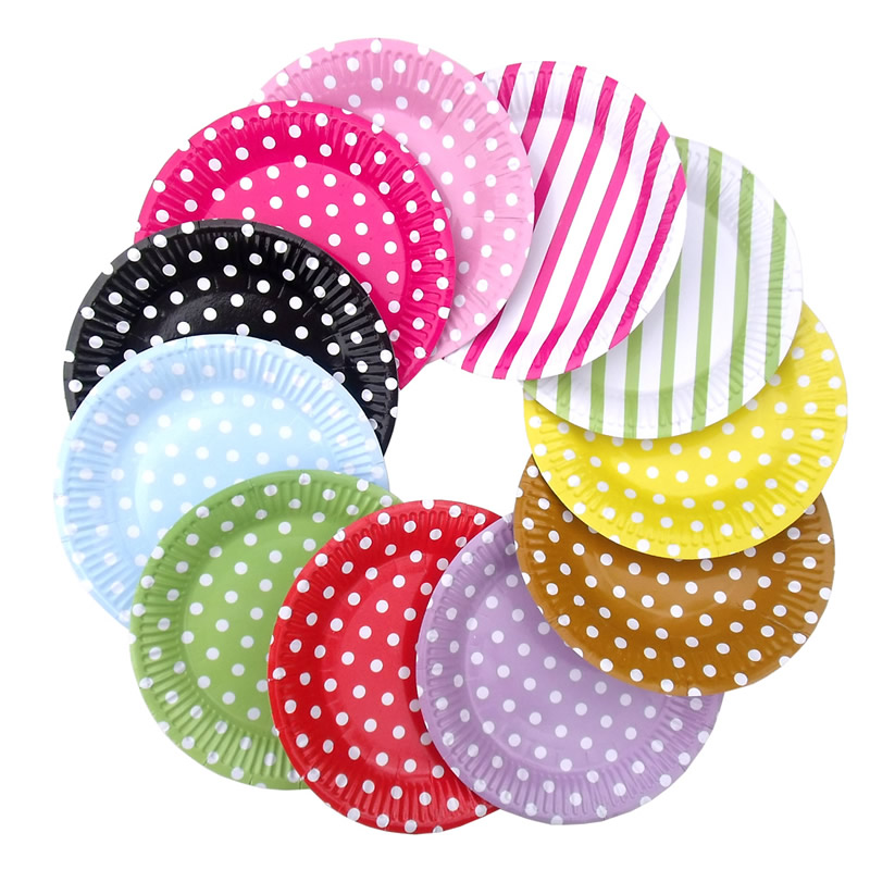 Disposable paper plate polka dot stripe party Christmas children&#039;s birthday cake cutlery wave dot square plate
