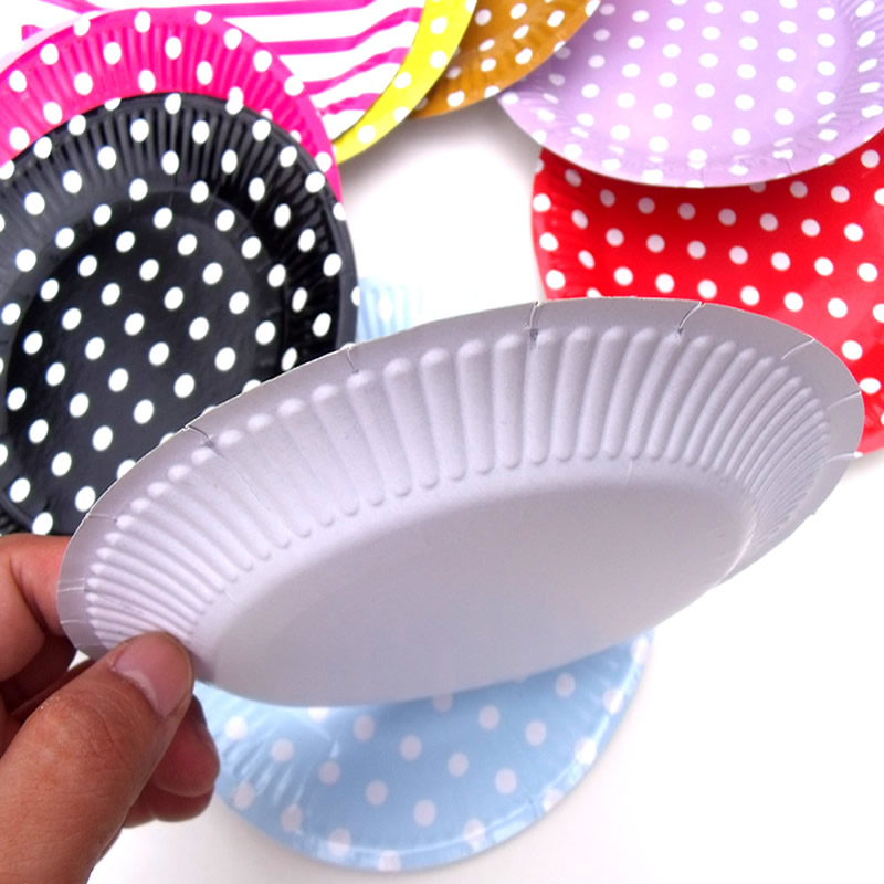 Disposable paper plate polka dot stripe party Christmas children&#039;s birthday cake cutlery wave dot square plate