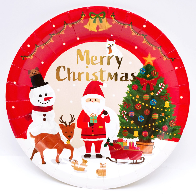 Christmas Paper Plate Disposable Paper Tray Gilding Film Cute Retro Christmas Party Supplies 6 Pieces