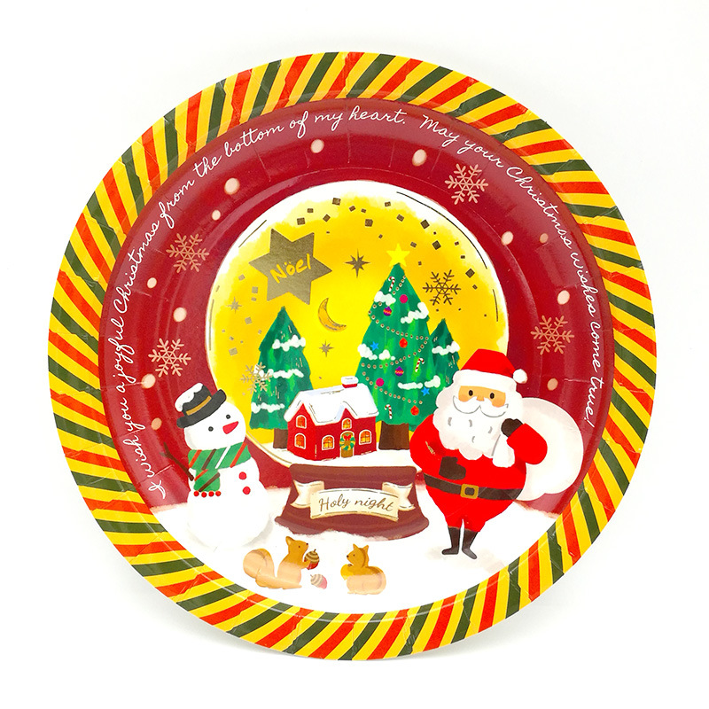 Christmas Paper Plate Disposable Paper Tray Gilding Film Cute Retro Christmas Party Supplies 6 Pieces
