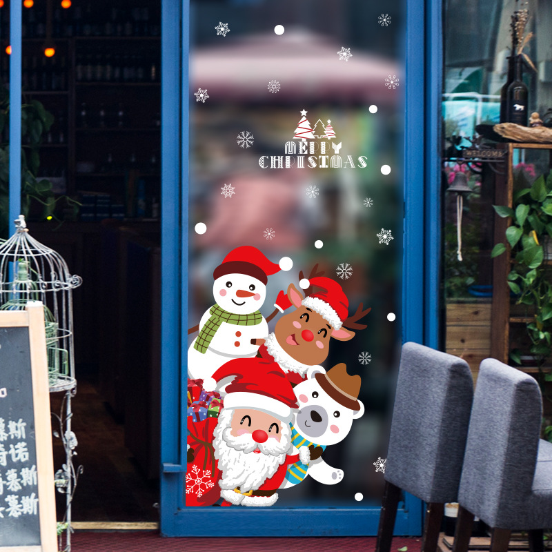 Hm92045ds Christmas Door Sticker Christmas Scene Arrangement Decorative Stickers Glazing Plate Glass Window Stickers Paper-Cut Wall Stickers