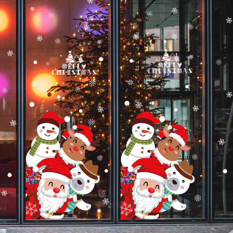 Hm92045ds Christmas Door Sticker Christmas Scene Arrangement Decorative Stickers Glazing Plate Glass Window Stickers Paper-Cut Wall Stickers